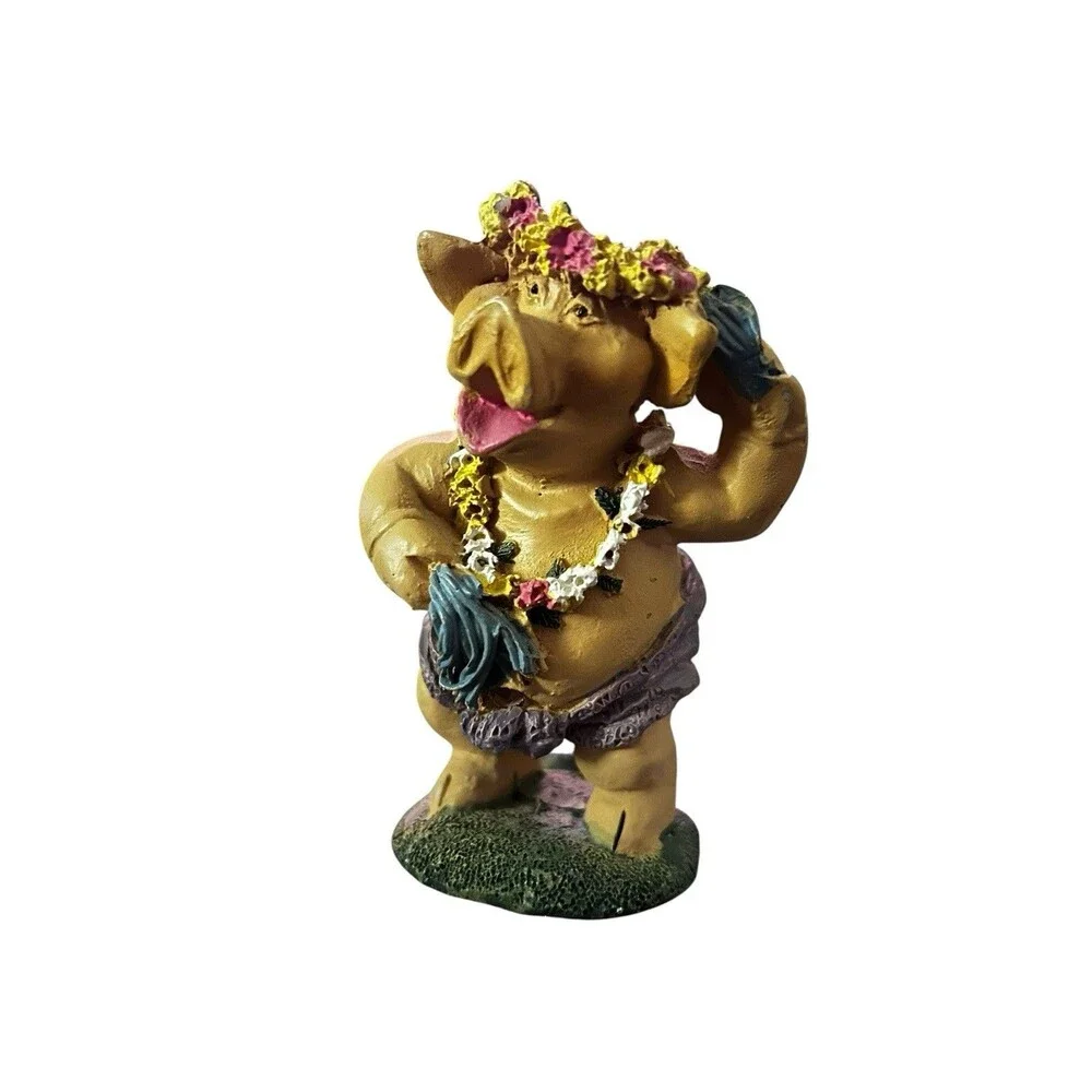 Hula Pig Figurine Tropical Luau Statue Resin Hawaiian Decor 4-5”